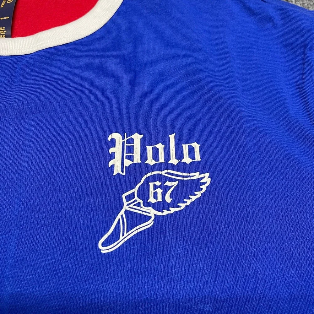 Polo Ralph Lauren Shirt Mens Large Blue Red Reversible Ringer Winged Foot NEW
